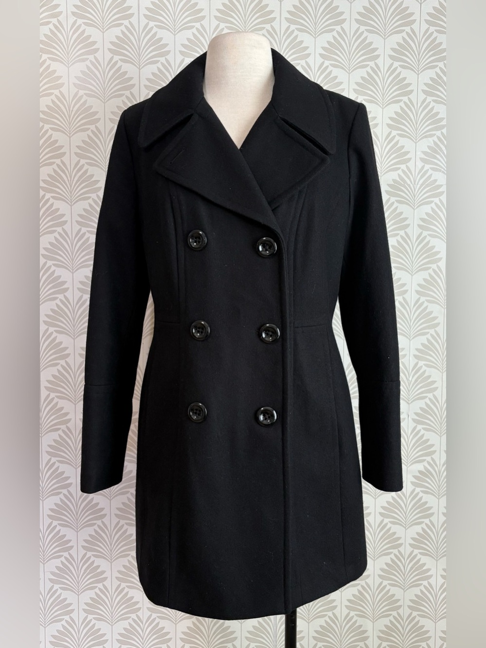 Anne Klein Black Double-Breasted Peacoat